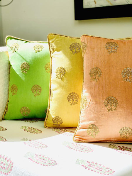 Delicate embroidered sequins cushion cover ( pastel green)