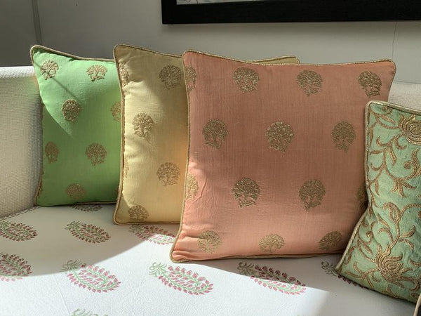 Delicate embroidered sequins cushion cover ( pastel green)