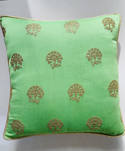 Delicate embroidered sequins cushion cover ( pastel green)