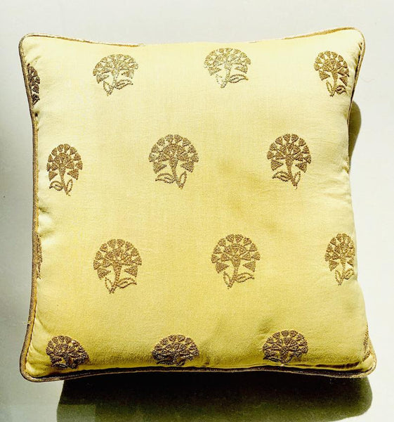 Delicate embroidered sequins cushion cover ( pastel yellow)