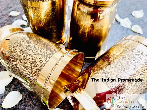 Etched Brass Lassi Glasses-Set of 4