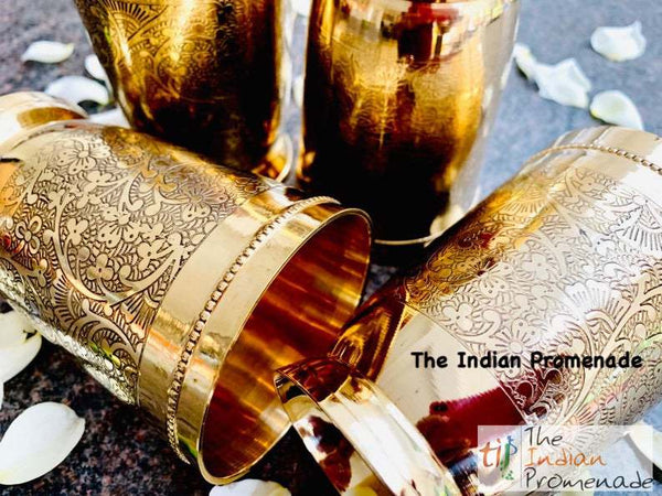 Etched Brass Lassi Glasses-Set of 4