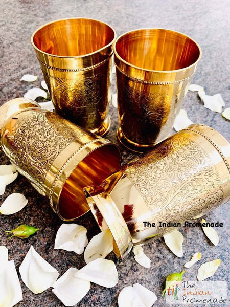 Etched Brass Lassi Glasses-Set of 4