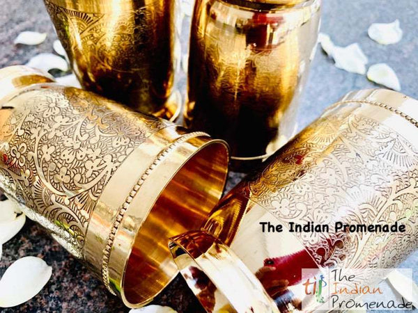 Etched Brass Lassi Glasses-Set of 4