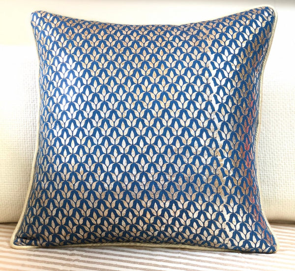 Foil Print Cushion Cover - Blue