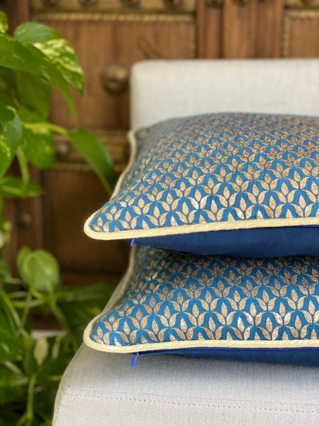 Foil Print Cushion Cover - Blue