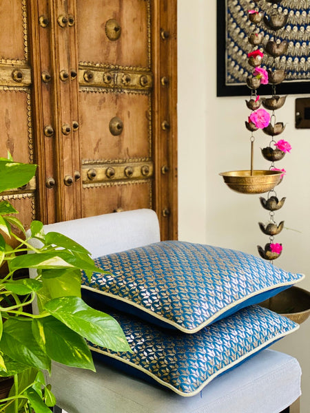 Foil Print Cushion Cover - Blue