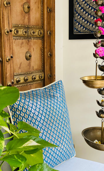 Foil Print Cushion Cover - Blue