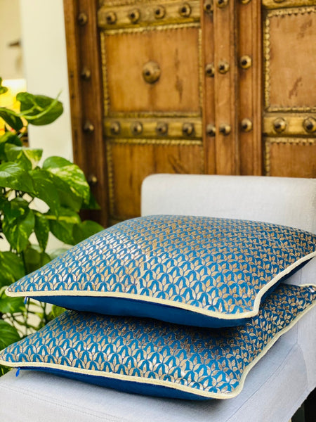 Foil Print Cushion Cover - Blue