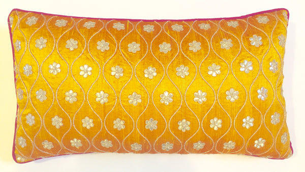 Gota Patti Long Cushion Cover-Mustard
