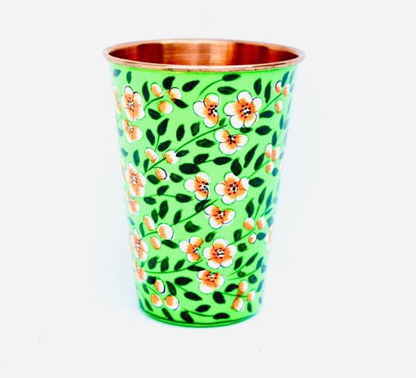Green Hand Painted Enamelware Copper Tumblers ( set of 4)
