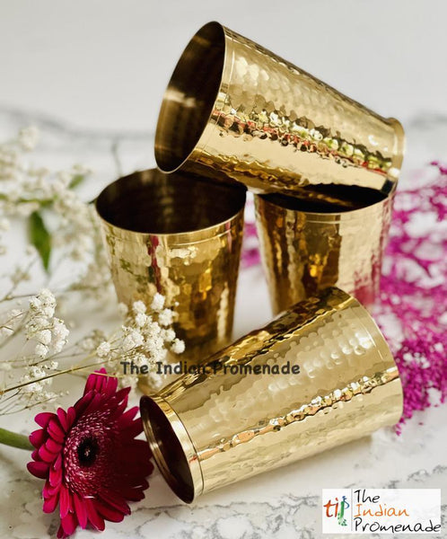 Hammered Brass Lassi glasses/tumblers ( Set of 4)