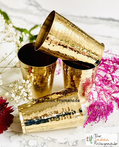 Hammered Brass Lassi glasses/tumblers ( Set of 4)