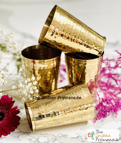 Hammered Brass Lassi glasses/tumblers ( Set of 4)