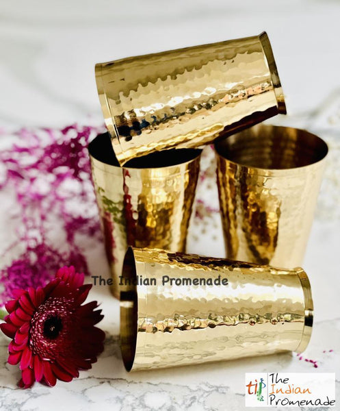 Hammered Brass Lassi glasses/tumblers ( Set of 4)