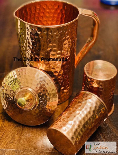 Hammered Copper Glasses(set of 2) with Copper Jug