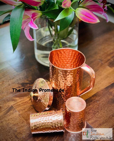 Hammered Copper Glasses(set of 2) with Copper Jug