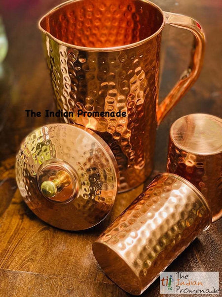 Hammered Copper Glasses(set of 2) with Copper Jug