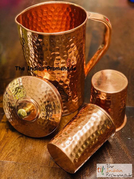 Hammered Copper Glasses(set of 2) with Copper Jug