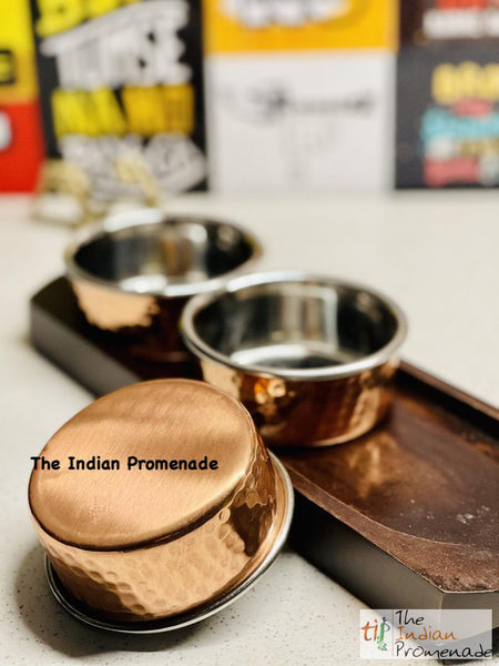 Hammered Copper and Steel Dip Katori ( bowl) with a Serving Base