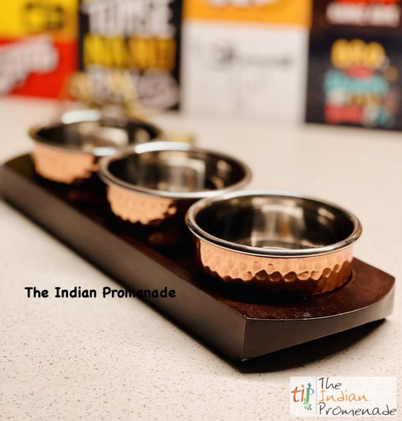 Hammered Copper and Steel Dip Katori ( bowl) with a Serving Base