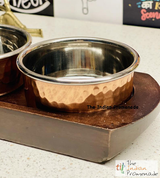 Hammered Copper and Steel Dip Katori ( bowl) with a Serving Base