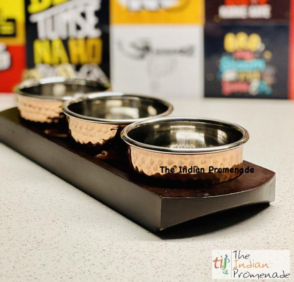 Hammered Copper and Steel Dip Katori ( bowl) with a Serving Base