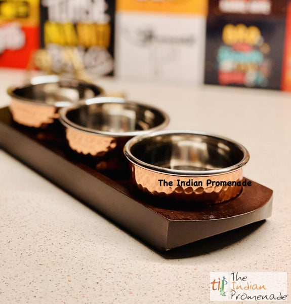 Hammered Copper and Steel Dip Katori ( bowl) with a Serving Base