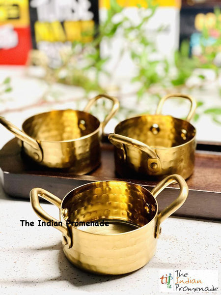 Hammered Vintage Brass Matt finish Mini Casserole with a Wooden Serving Base