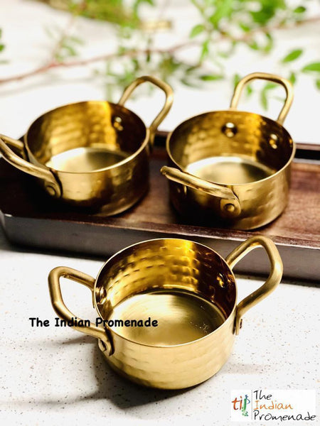 Hammered Vintage Brass Matt finish Mini Casserole with a Wooden Serving Base