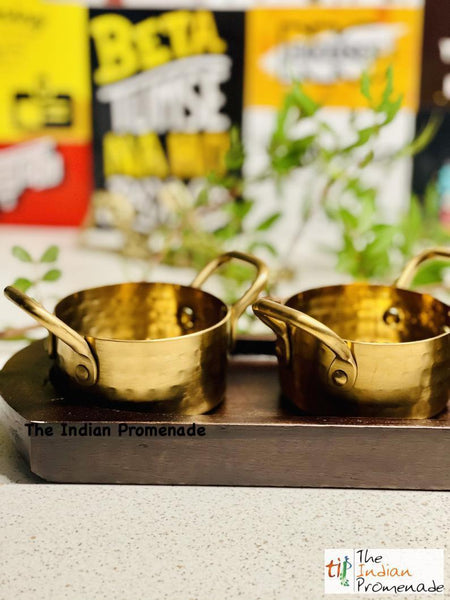 Hammered Vintage Brass Matt finish Mini Casserole with a Wooden Serving Base