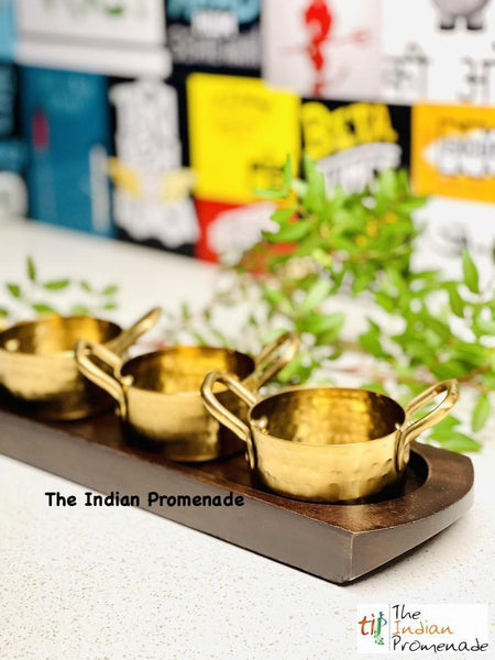 Hammered Vintage Brass Matt finish Mini Casserole with a Wooden Serving Base