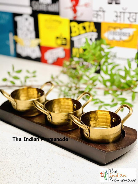 Hammered Vintage Brass Matt finish Mini Casserole with a Wooden Serving Base