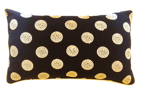 Black Long Cushion Cover with Gold Sequins