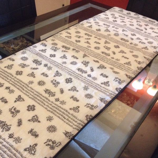 Beige/Off white Table Runner with Black Embroidery