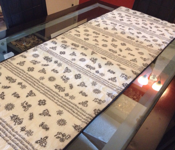 Beige/Off white Table Runner with Black Embroidery