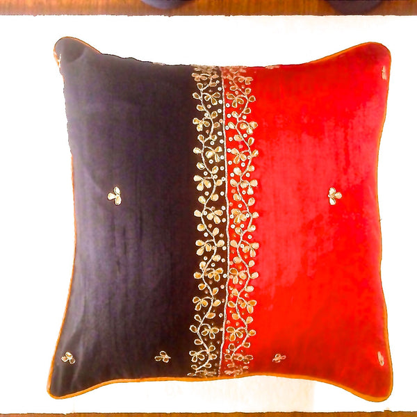 Gota Patti Cushion Cover- Red/Black