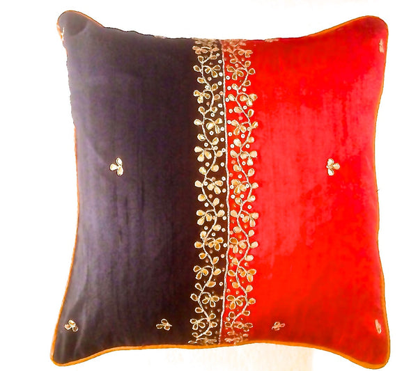 Gota Patti Cushion Cover- Red/Black
