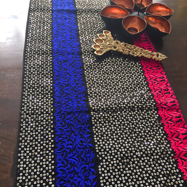 Black Sequins Table Runner with Thread Embroidery