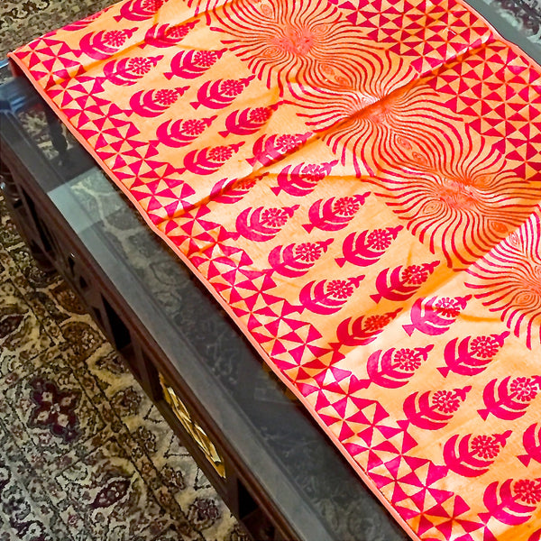 Raw Silk Orange/Mustard Printed Table Runner