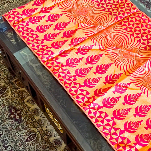 Raw Silk Orange/Mustard Printed Table Runner