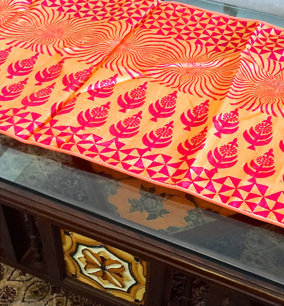 Raw Silk Orange/Mustard Printed Table Runner