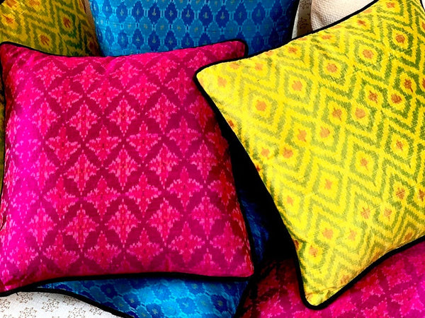 Ikat Rawsilk Cushion Cover- Magenta