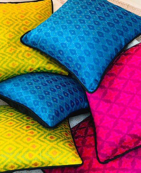 Ikat Rawsilk Cushion Cover- Magenta