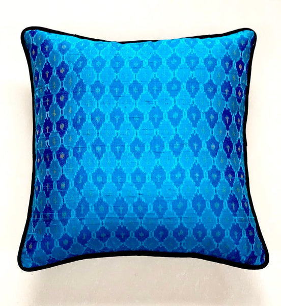Ikat Rawsilk Cushion Cover-Bright Blue