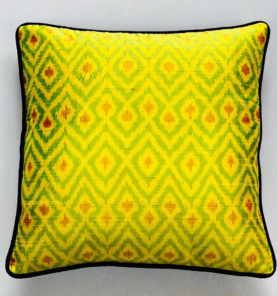 Ikat Rawsilk Cushion Cover -Lemon and Lime