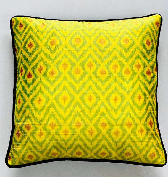 Ikat Rawsilk Cushion Cover -Lemon and Lime