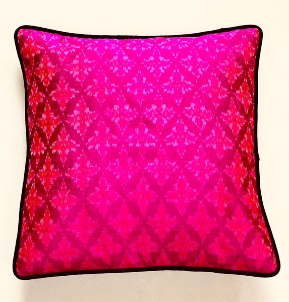 Ikat Rawsilk Cushion Cover- Magenta