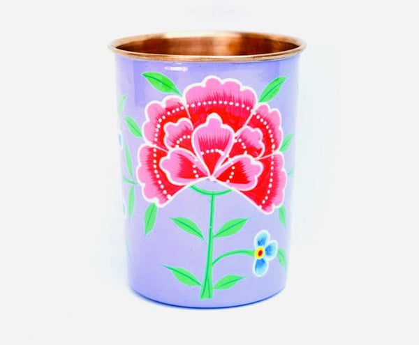 Lavender Hand Painted Enamelware Copper Tumblers( set of 4)