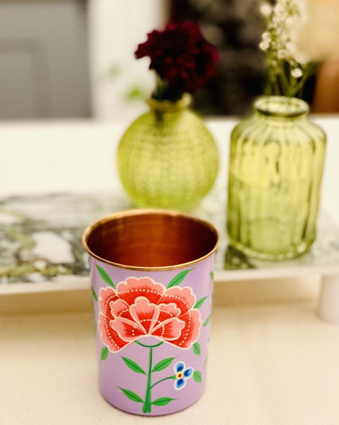 Lavender Hand Painted Enamelware Copper Tumblers( set of 4)